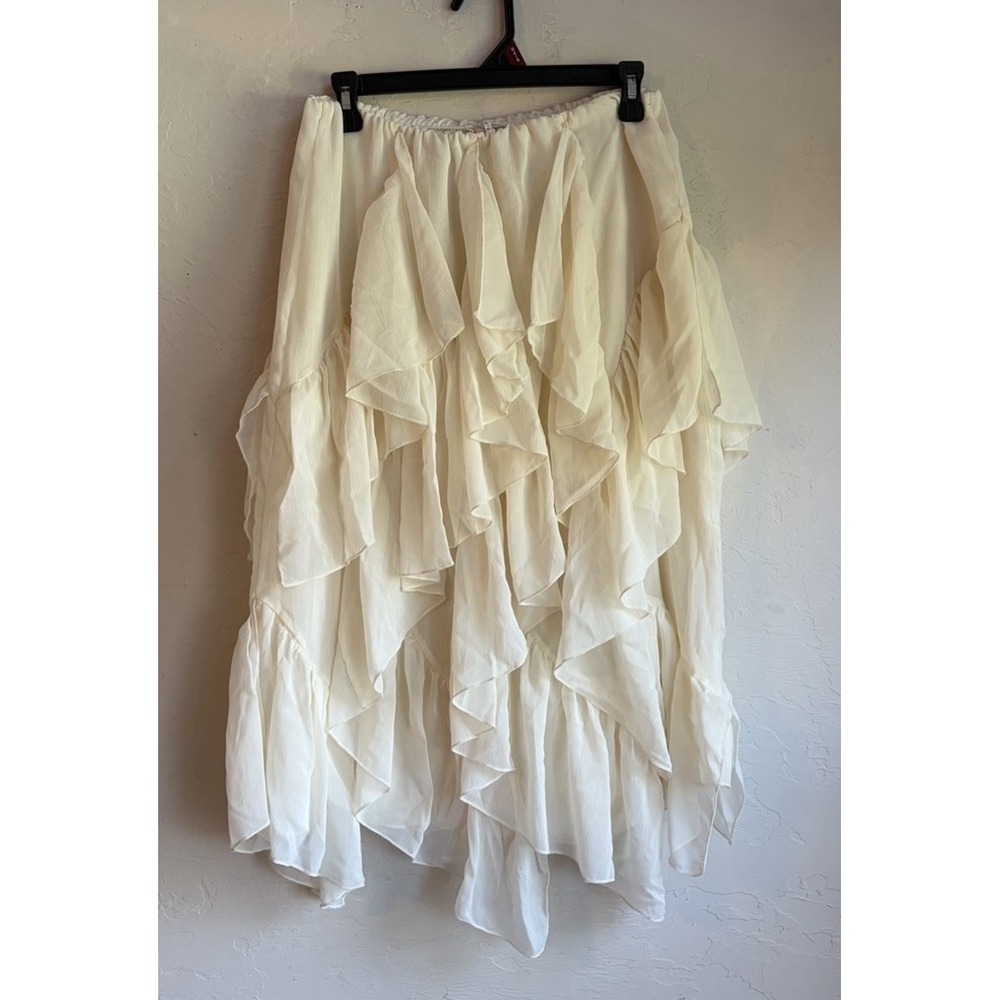 Amber Sky Cream Tiered Asymmetrical Ruffle Midi Skirt S Ethereal Fairy Romantic